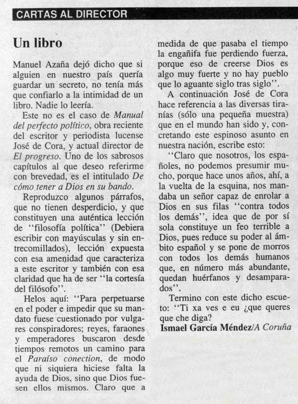 Cartas al director El Correo Gallego 24-09-1991